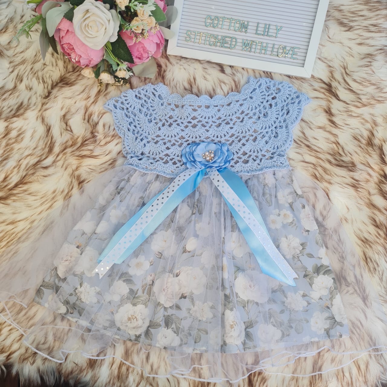 Blue crochet dress