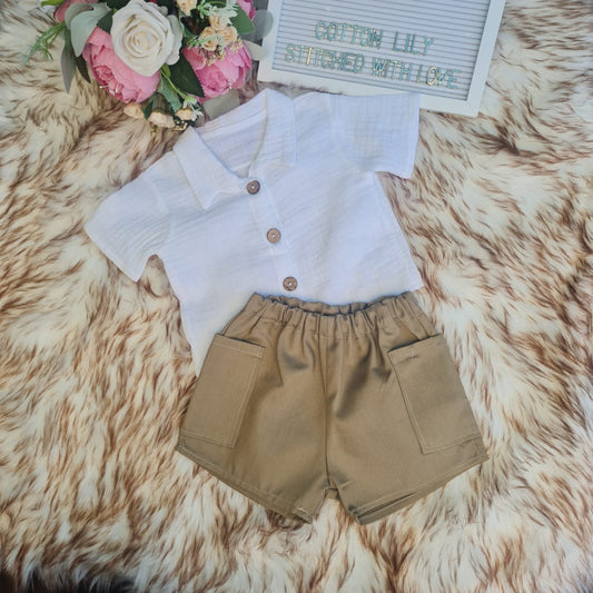 BOYS TWO PIECE KHAKI SET