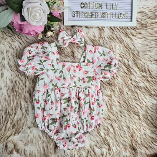 Ditsy muslin romper