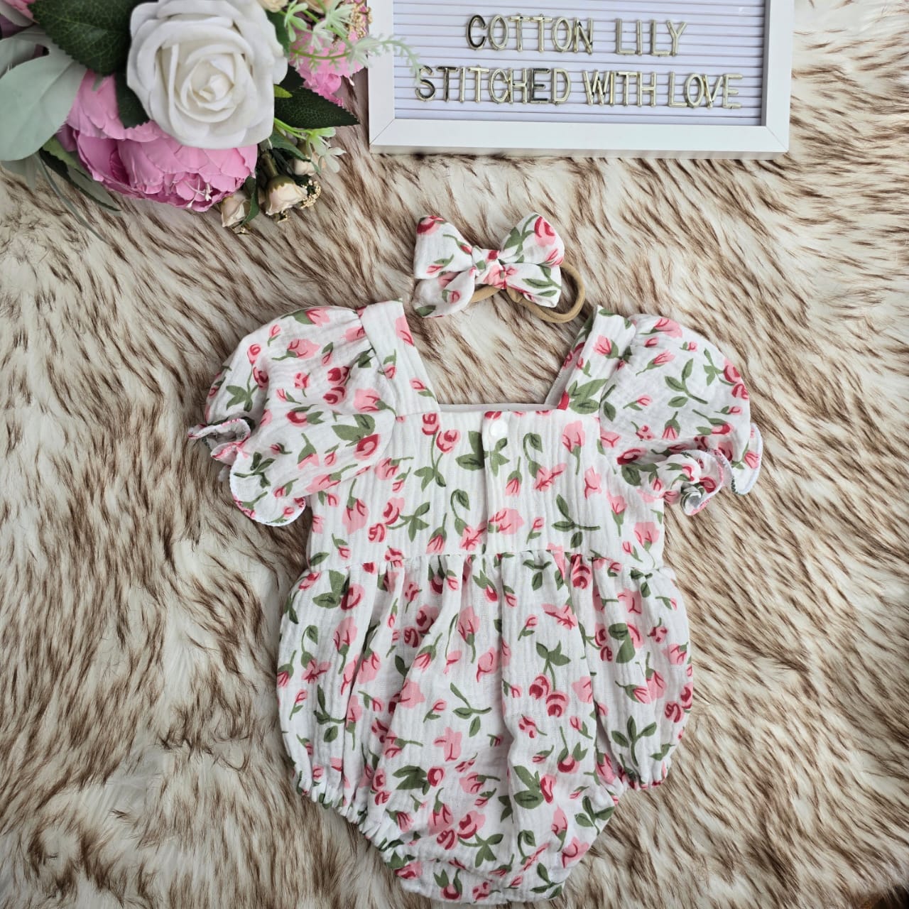 Ditsy muslin romper