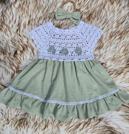 Sage & white crochet dress