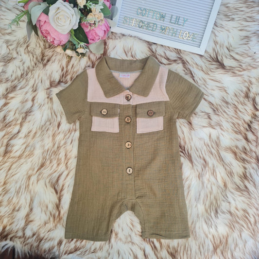 BOYS KHAKI ROMPER